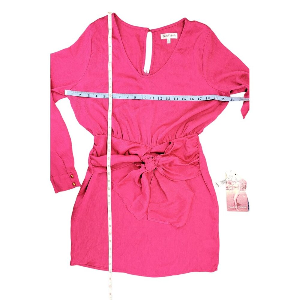 Emerald Sundae Pink Long Sleeve Mini Dress With Tie Waist Women Size Medium - Picture 7 of 8